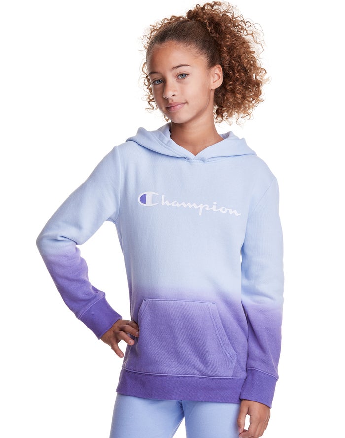 Champion Fleece Dip-Dye Script Logo Kiz Çocuk Kapşonlu Sweatshirt Mavi/Mor ( WOXTIM068 )